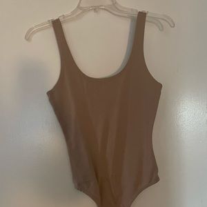 Deep scoop neck body suit nude